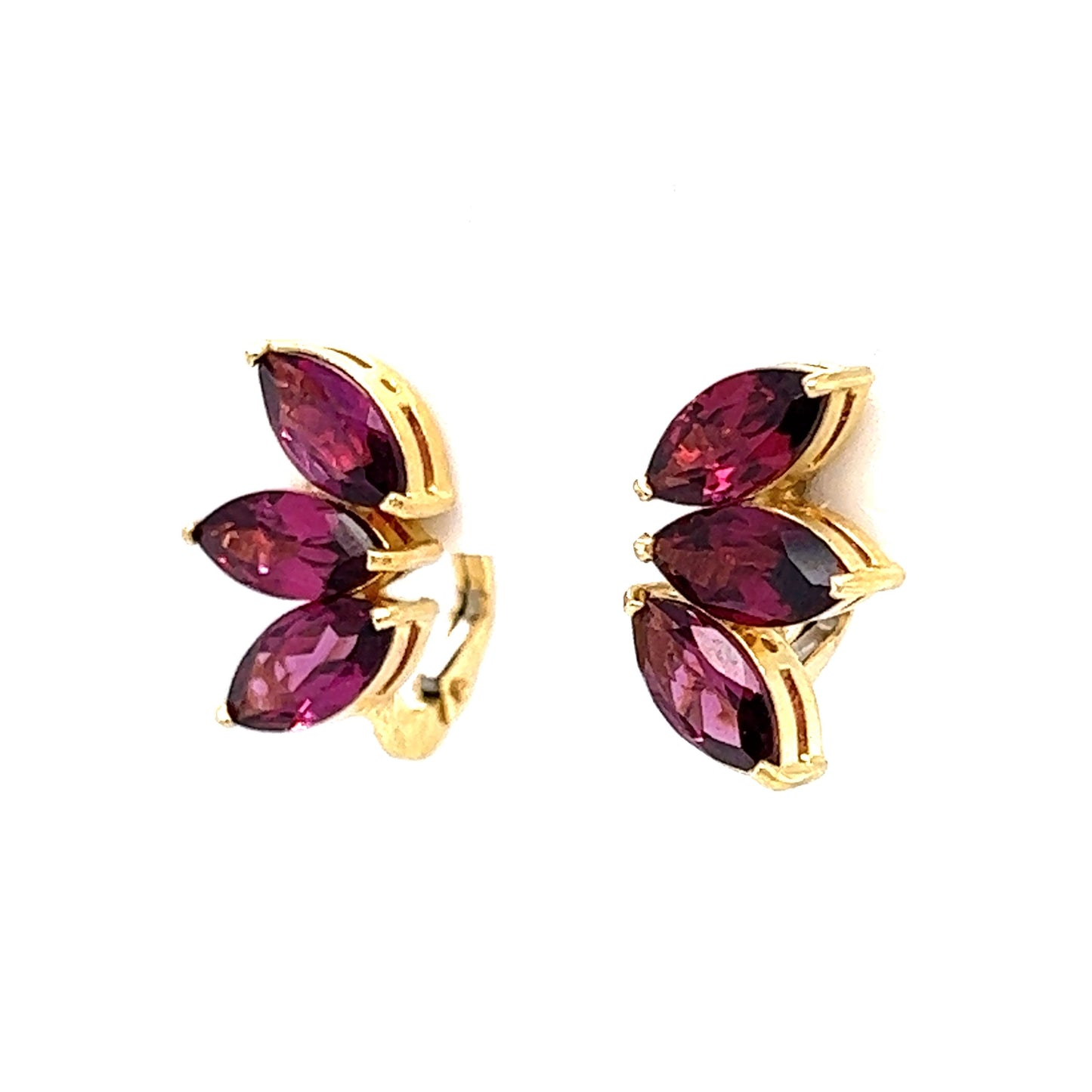 Rhodolite Garnet Cluster Stud Earrings in 18k Yellow Gold