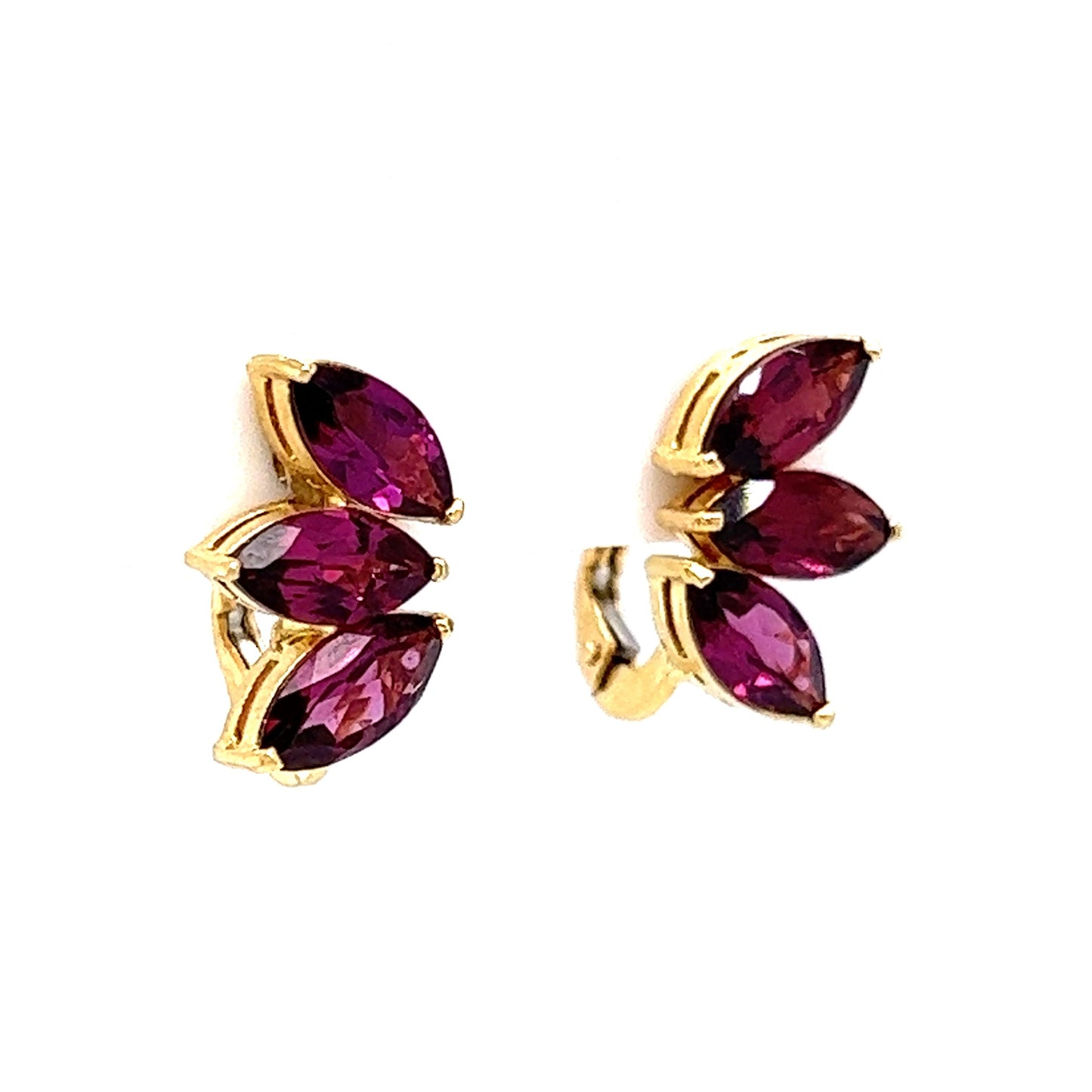 Rhodolite Garnet Cluster Stud Earrings in 18k Yellow Gold