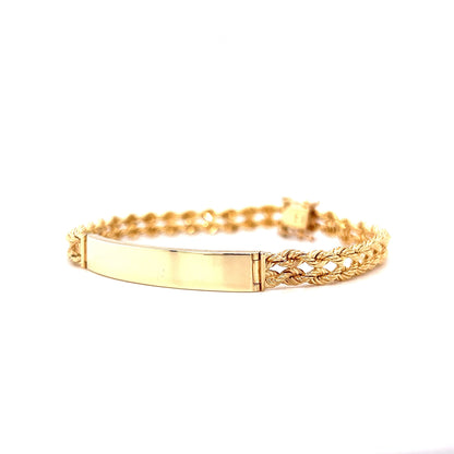 Braided Chain ID Tag Bracelet in 14k Yellow Gold