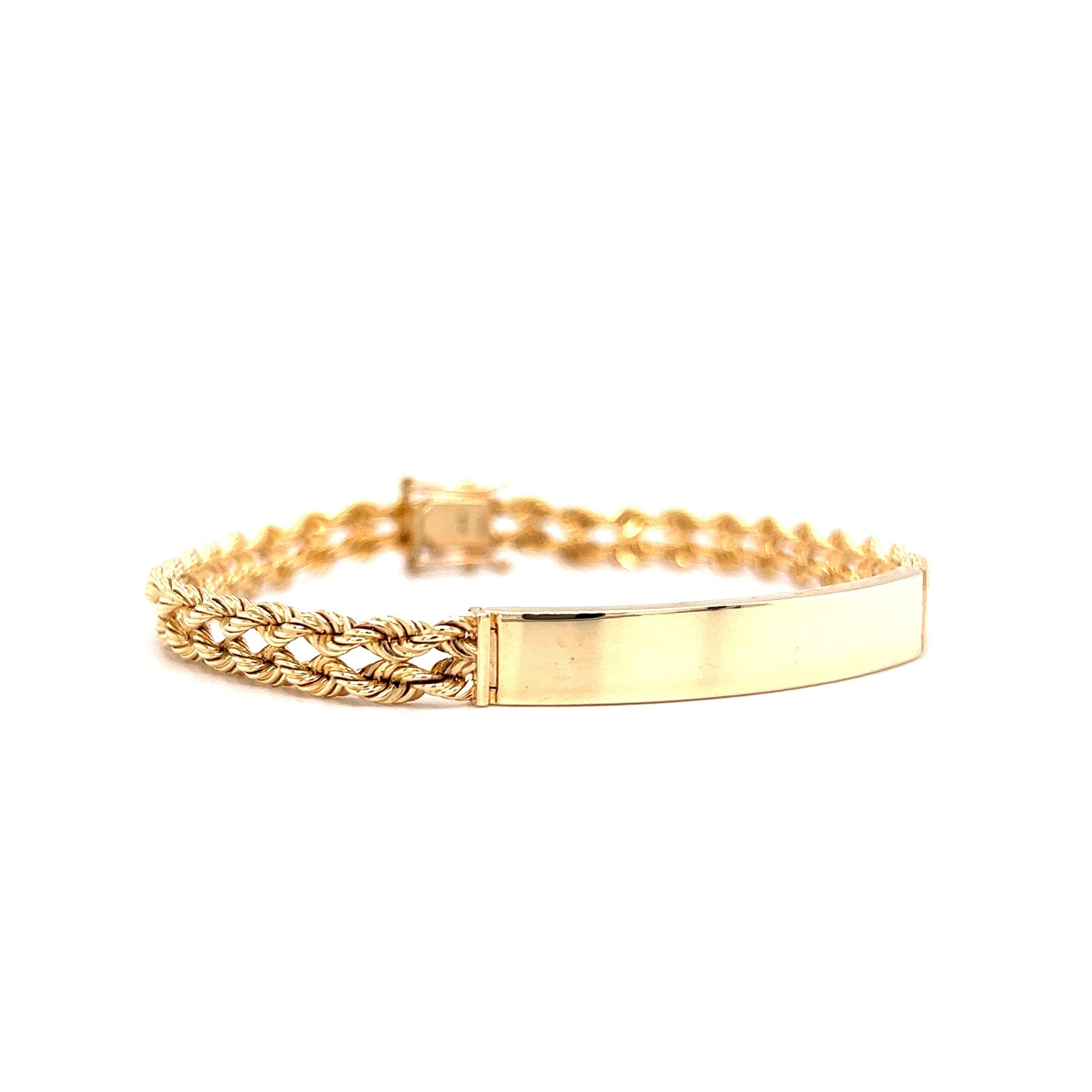 Braided Chain ID Tag Bracelet in 14k Yellow Gold