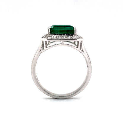 Three Stone Emerald & Diamond Cocktail Ring in 18k White Gold