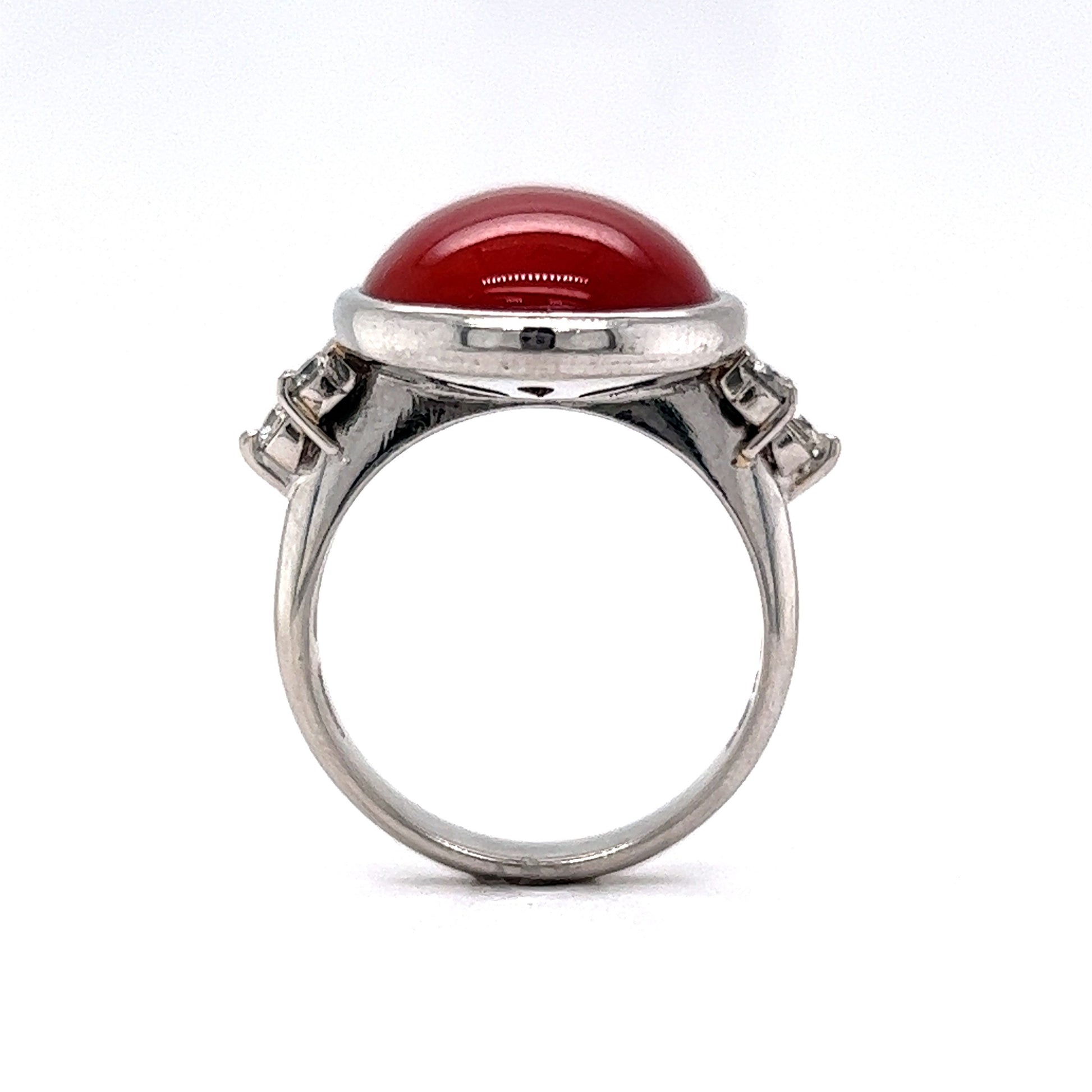 Bezel Set Red Coral & Diamond Cocktail Ring in Platinum