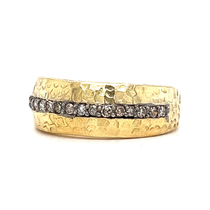 Diamond Hammered Stacking Ring in 18k Yellow Gold