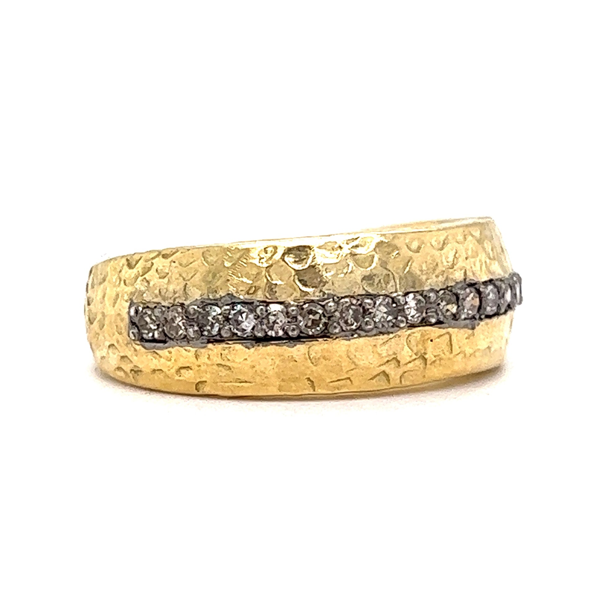 Diamond Hammered Stacking Ring in 18k Yellow Gold