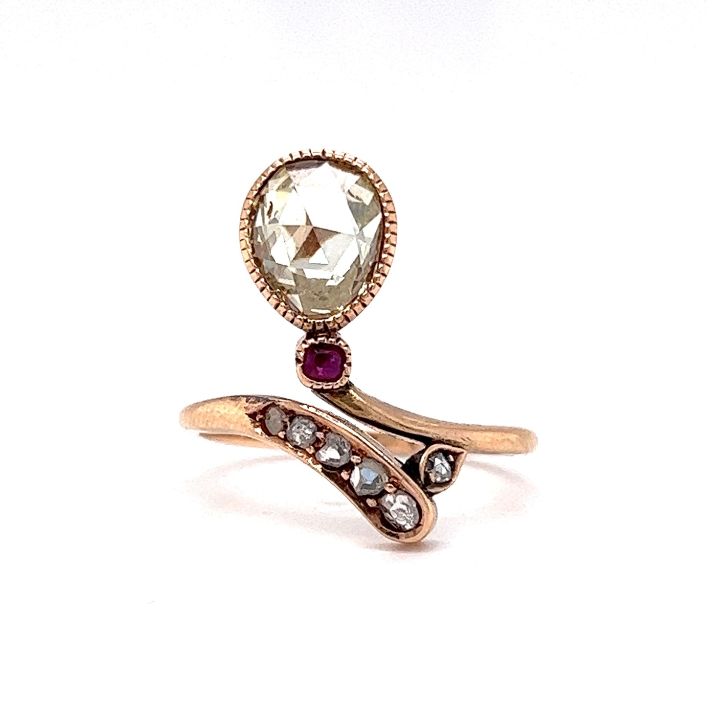 Victorian Rose Cut Diamond Passby Ring in 14k Rose Gold