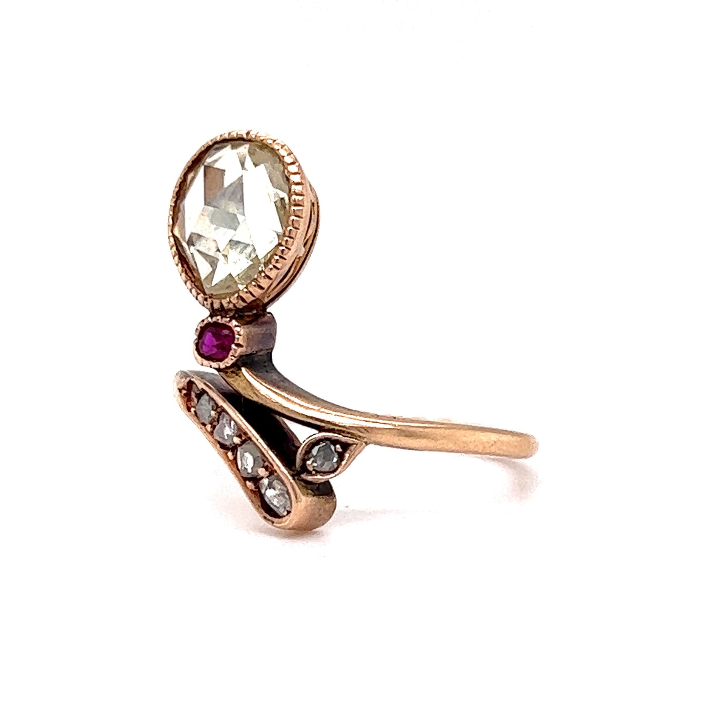 Victorian Rose Cut Diamond Passby Ring in 14k Rose Gold