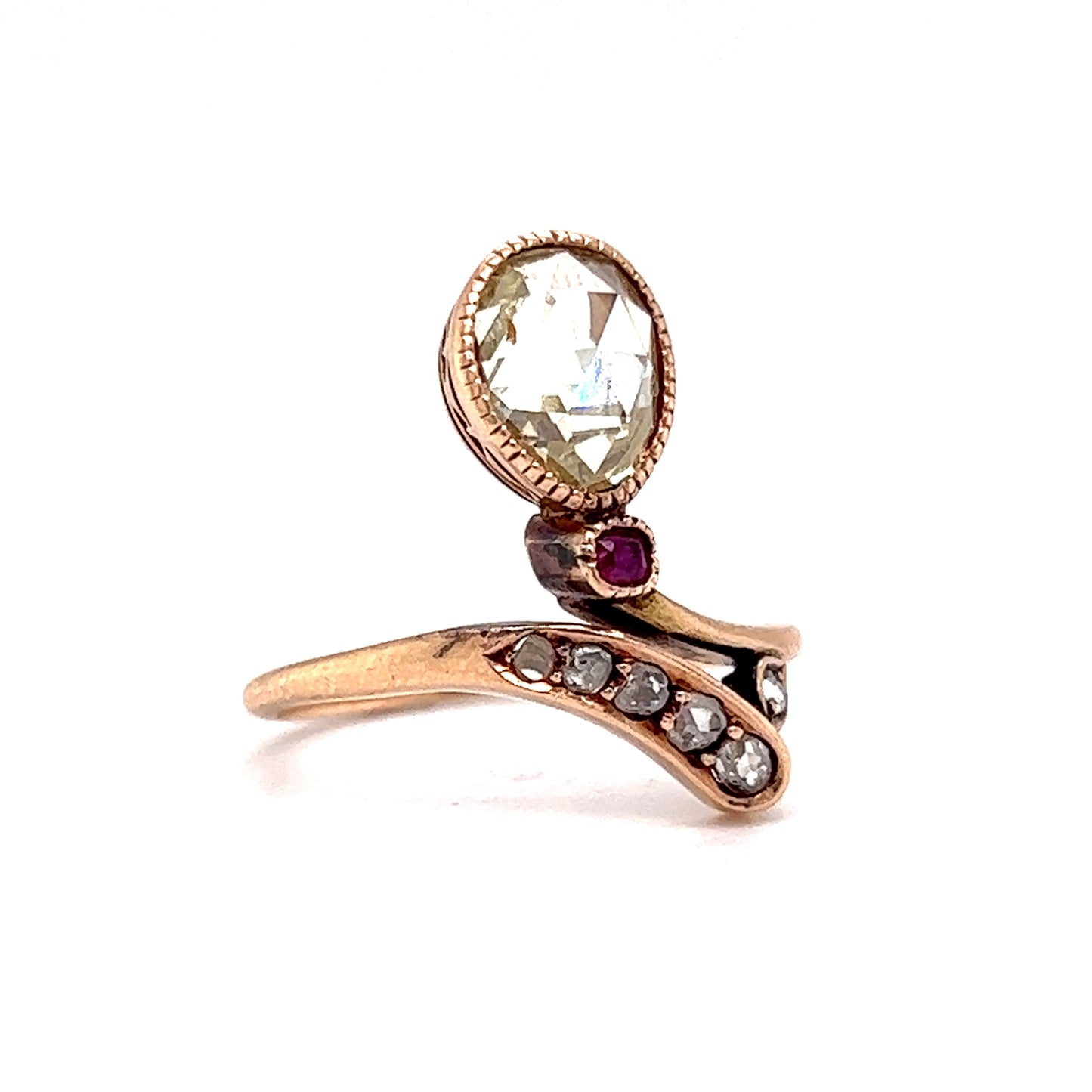 Victorian Rose Cut Diamond Passby Ring in 14k Rose Gold