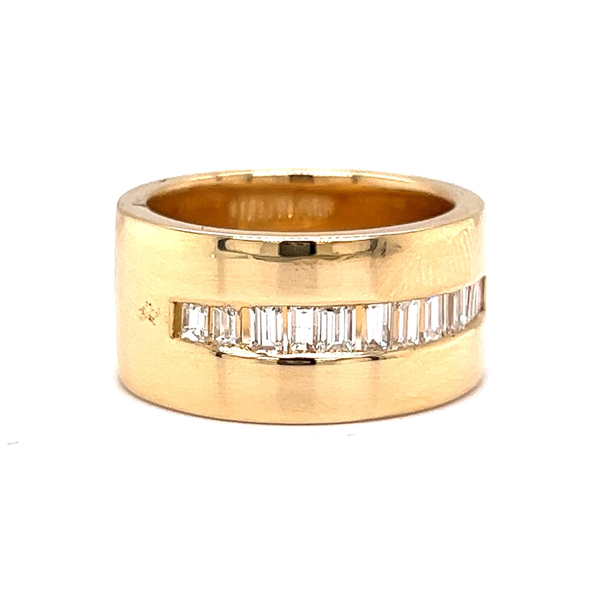 Wide Channel Set Baguette Diamond Band in 18k Yellow Gold