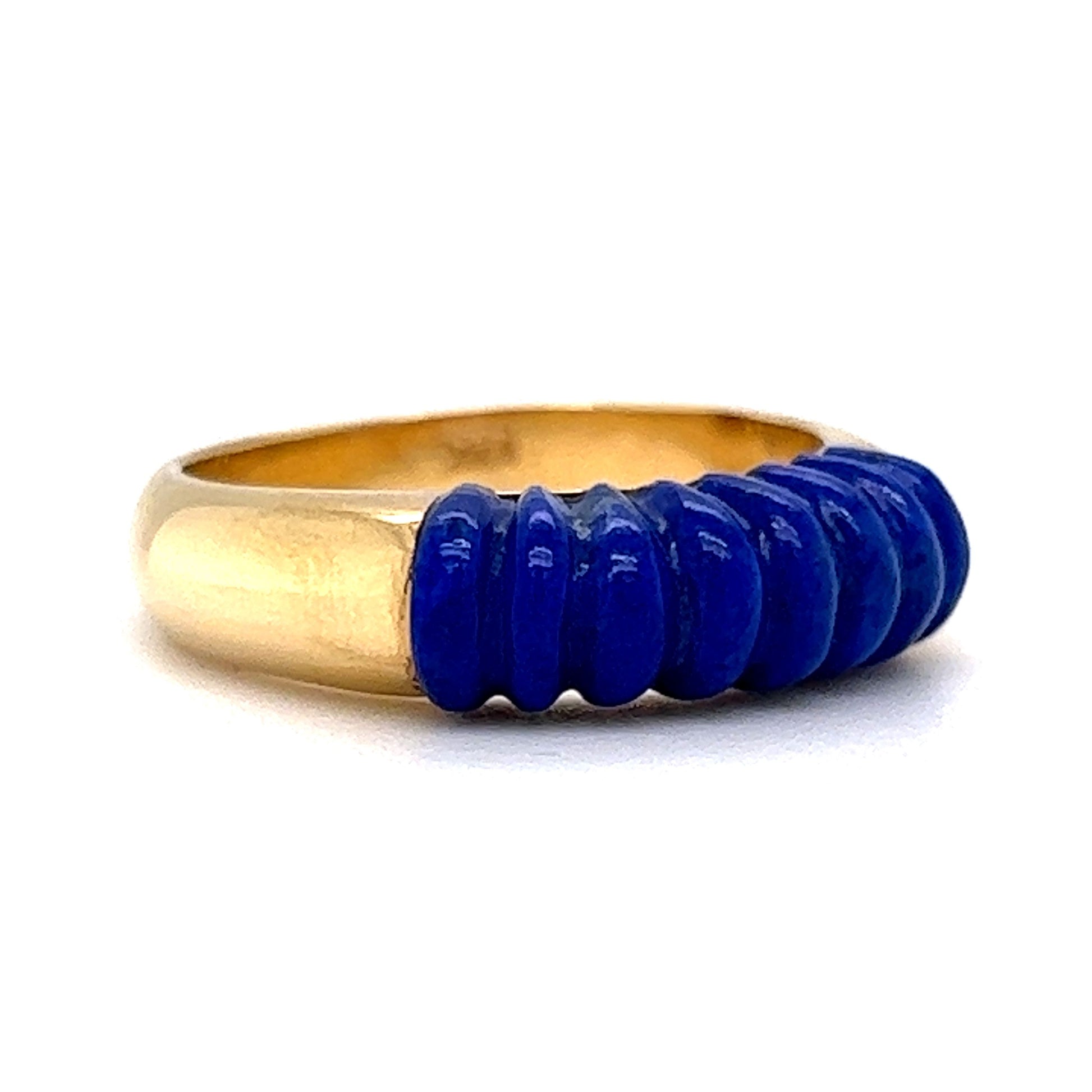 Ridged Lapis Lazuli Stacking Ring in 14k Yellow Gold