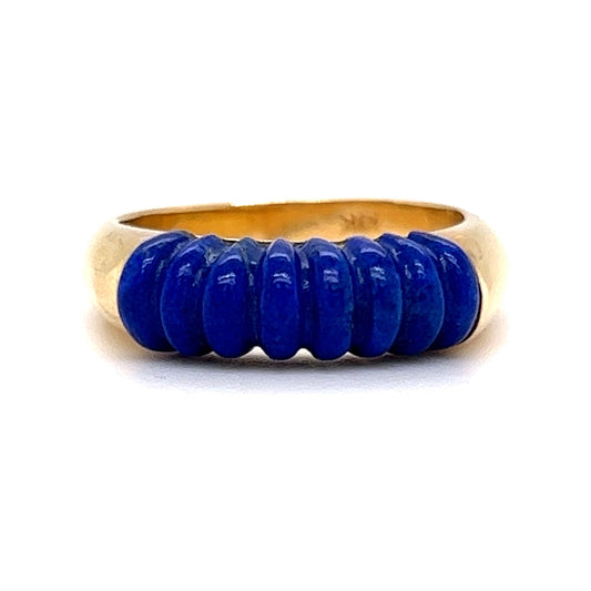 Ridged Lapis Lazuli Stacking Ring in 14k Yellow Gold