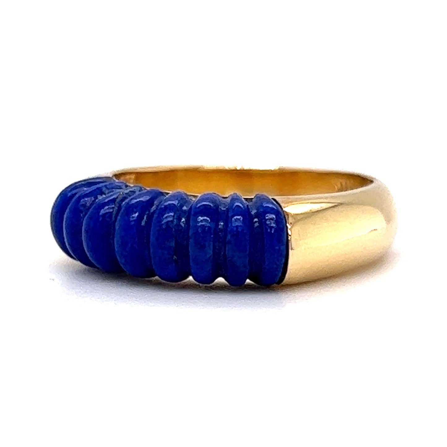 Ridged Lapis Lazuli Stacking Ring in 14k Yellow Gold