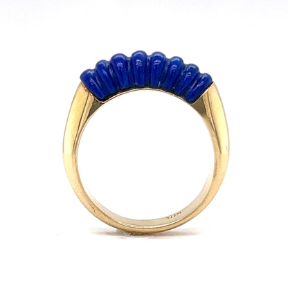 Ridged Lapis Lazuli Stacking Ring in 14k Yellow Gold