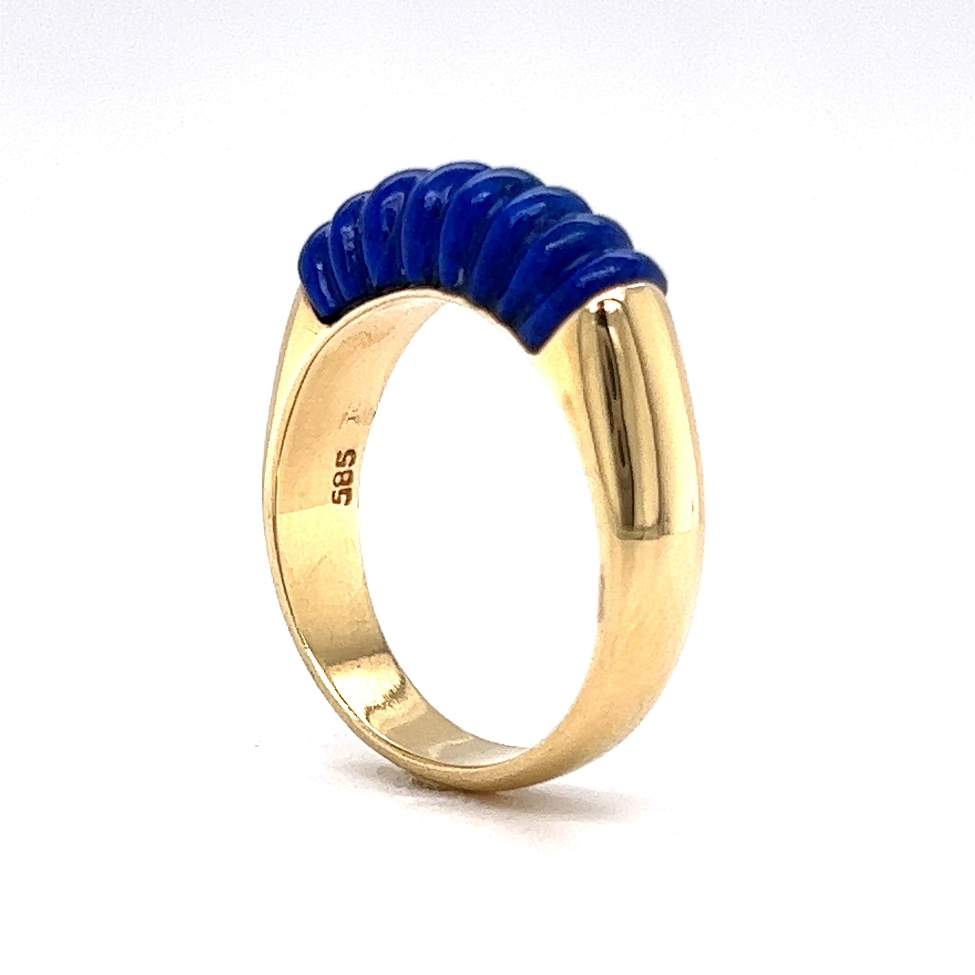 Ridged Lapis Lazuli Stacking Ring in 14k Yellow Gold