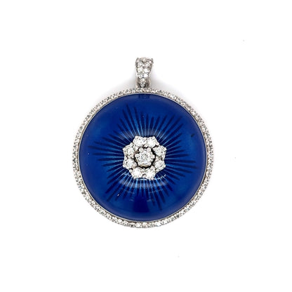 Modern Blue Enamel Diamond Pendant in 18k Gold