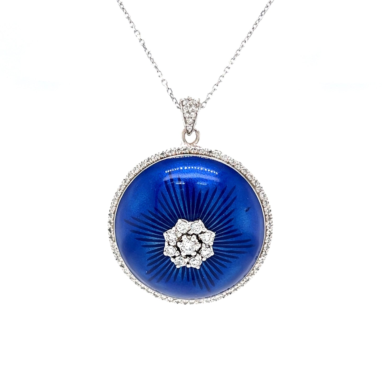 Modern Blue Enamel Diamond Pendant in 18k Gold