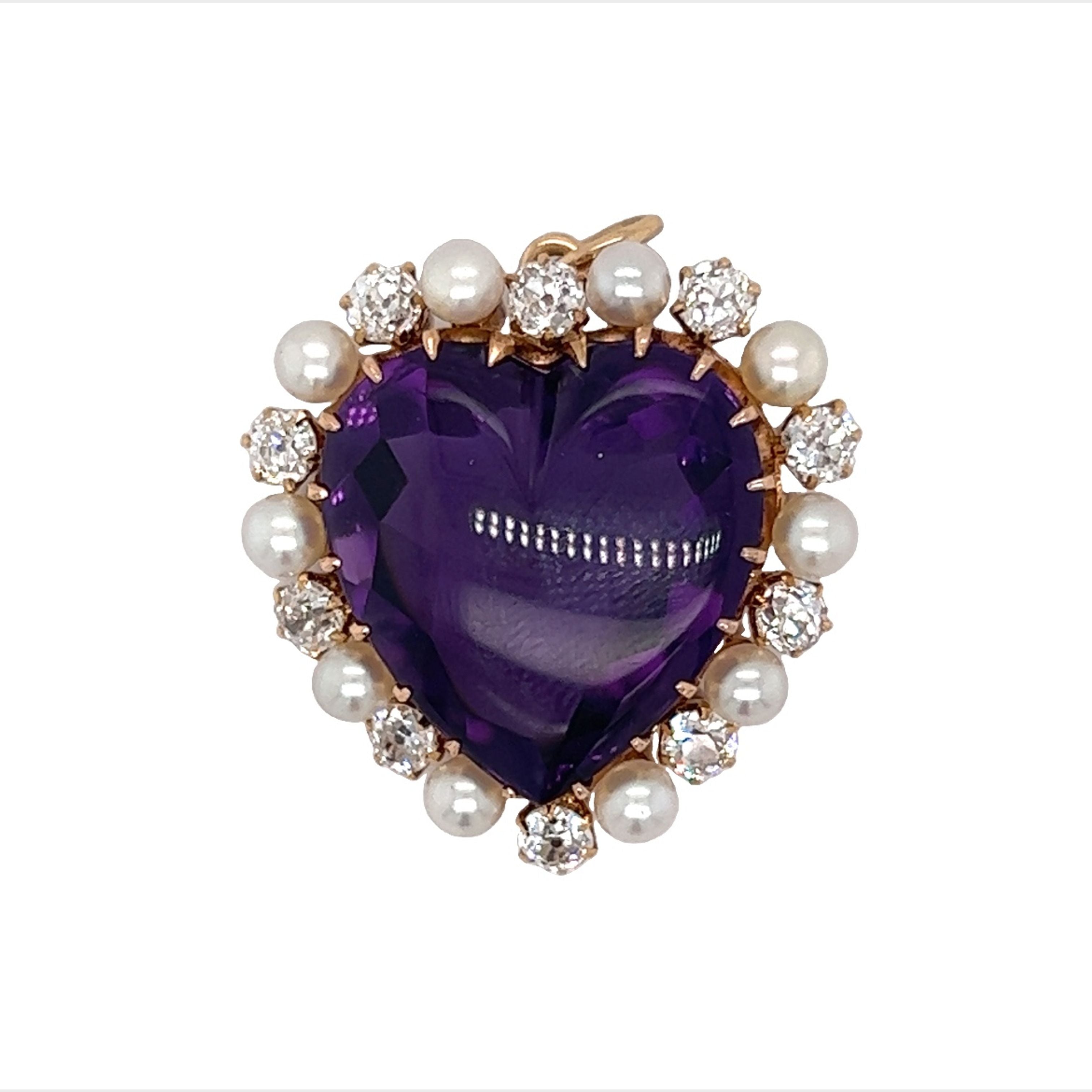 14k Yellow Gold Silde Pendant, Stunning Heart store Cut Natural Amethyst & Diamonds