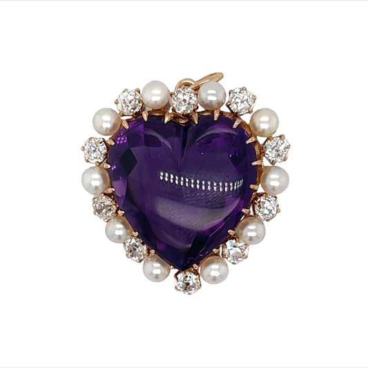 Victorian Amethyst Heart Pendant in 14k Yellow Gold