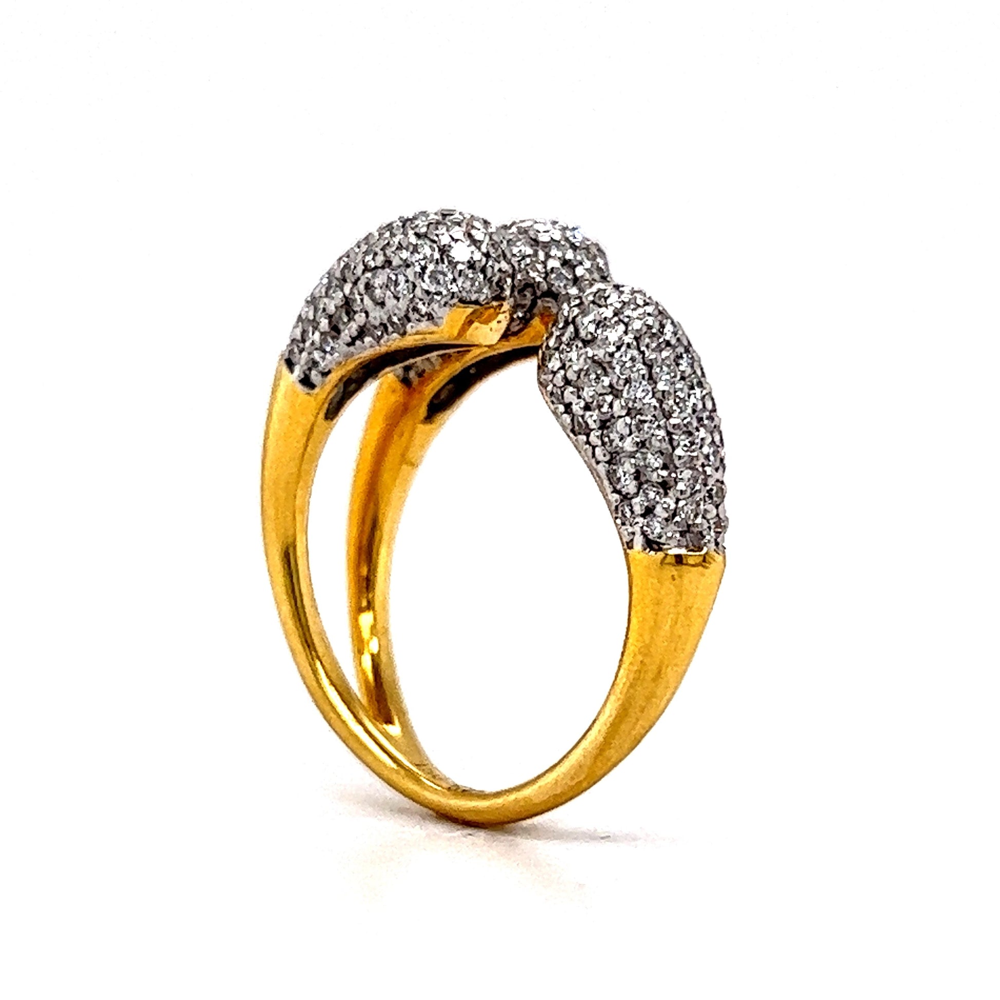 Asymmetrical Pave Diamond Open Cocktail Ring in 18k Gold