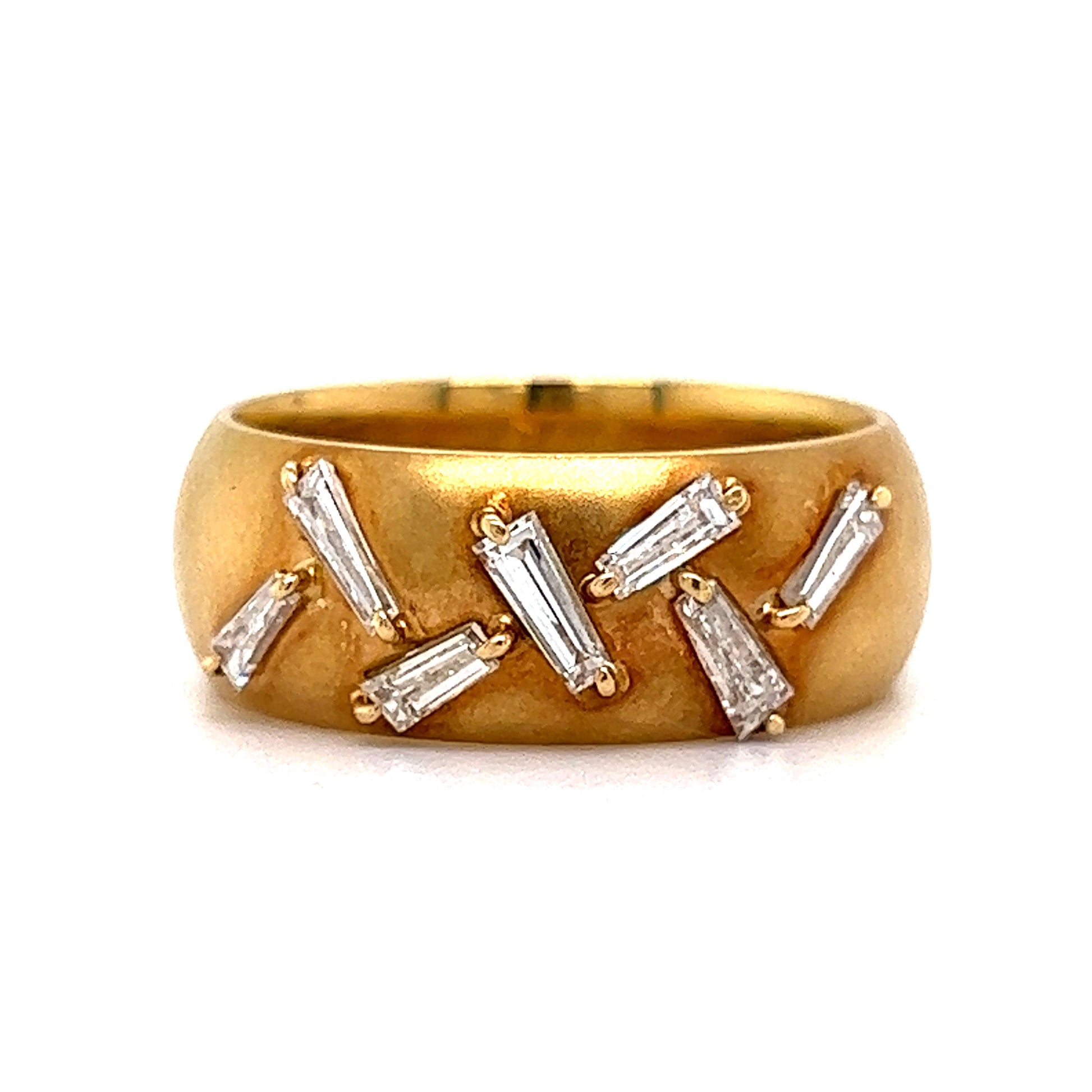 Wide Tapered Baguette Diamond Band in 18k Yellow Gold