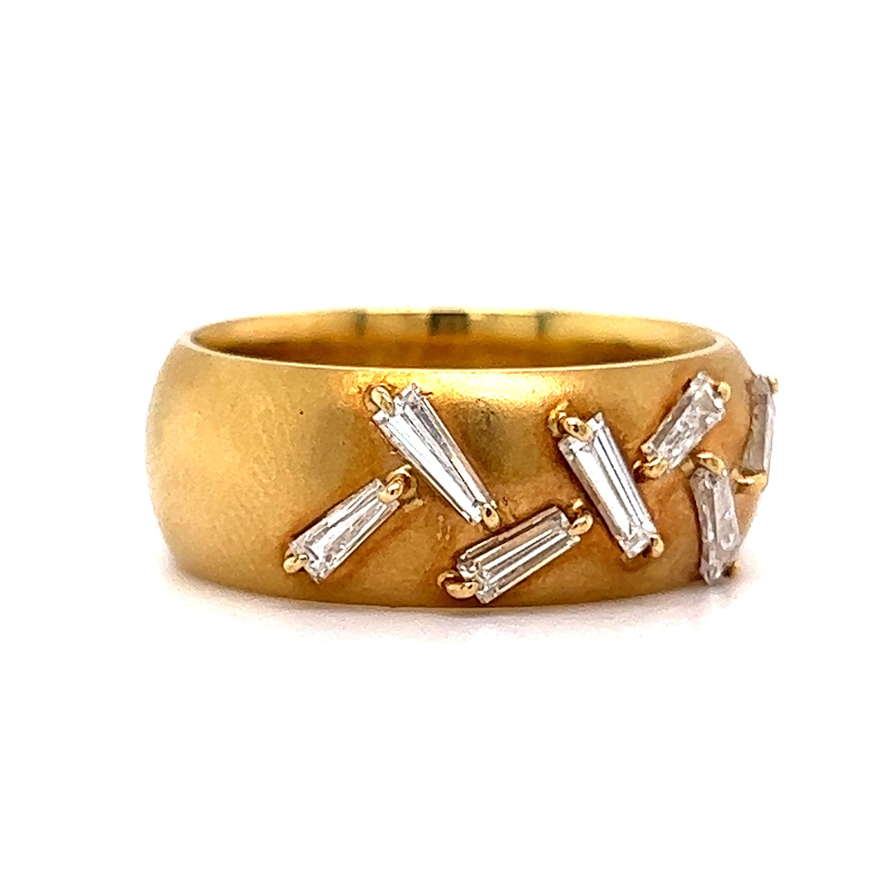 Wide Tapered Baguette Diamond Band in 18k Yellow Gold - Filigree