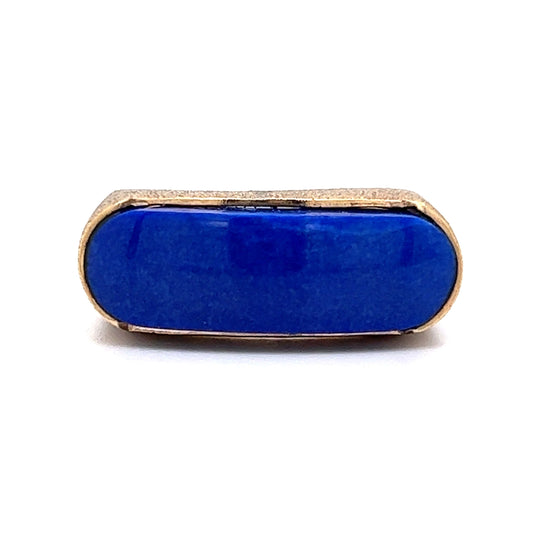 Mid-Century Textured Lapis Saddle Ring in 14k Yellow Gold