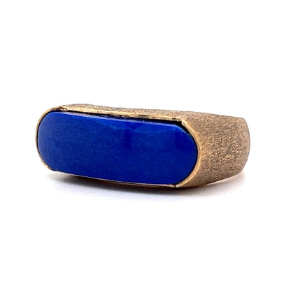 Mid-Century Textured Lapis Saddle Ring in 14k Yellow Gold