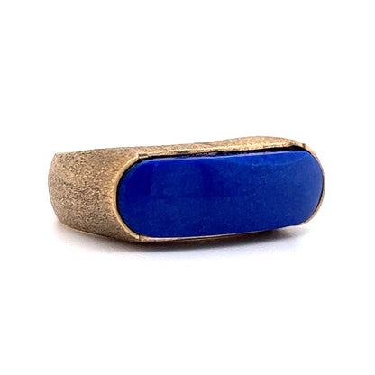 Mid-Century Textured Lapis Saddle Ring in 14k Yellow Gold