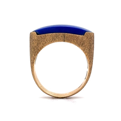 Mid-Century Textured Lapis Saddle Ring in 14k Yellow Gold