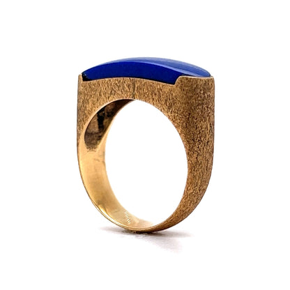 Mid-Century Textured Lapis Saddle Ring in 14k Yellow Gold