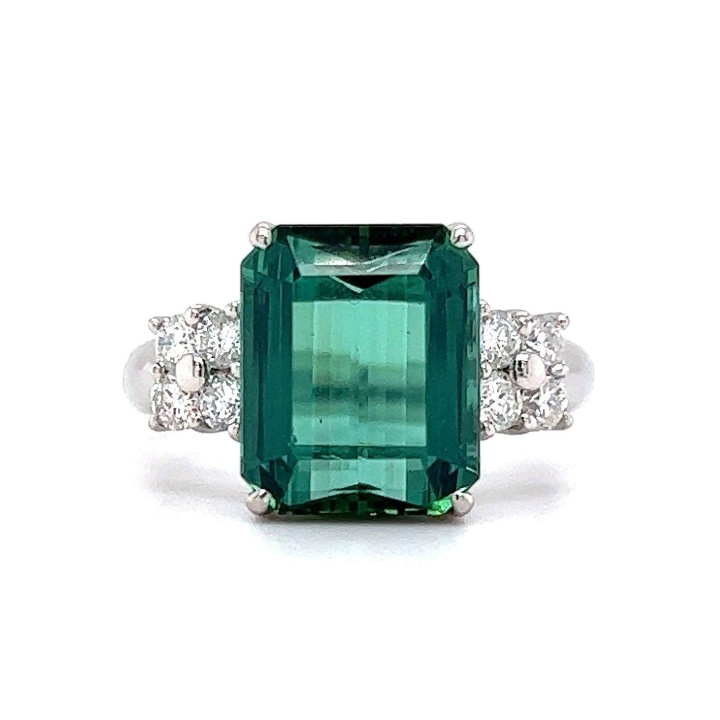 Modern Emerald Cut Tourmaline Cocktail Ring in Platinum