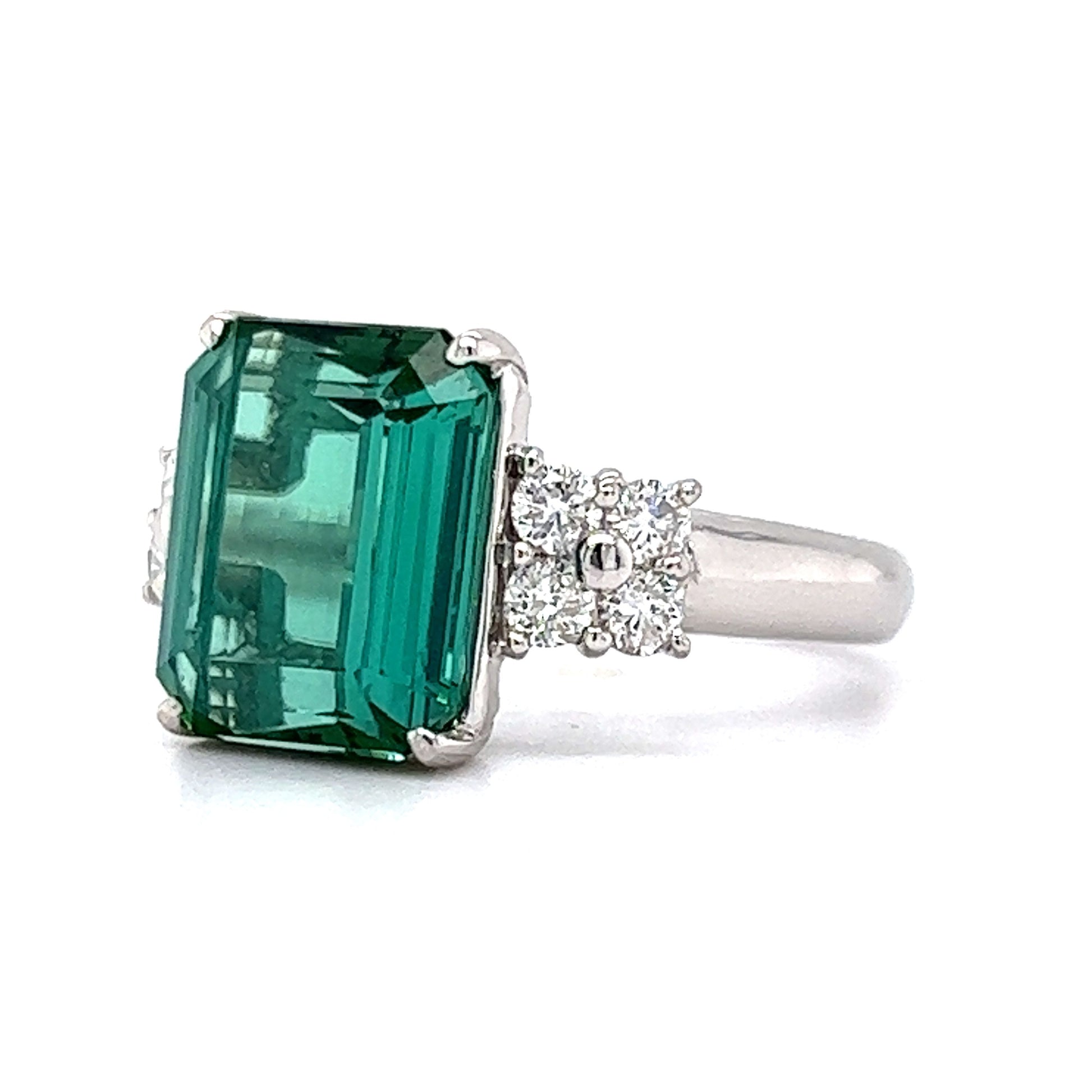 Modern Emerald Cut Tourmaline Cocktail Ring in Platinum