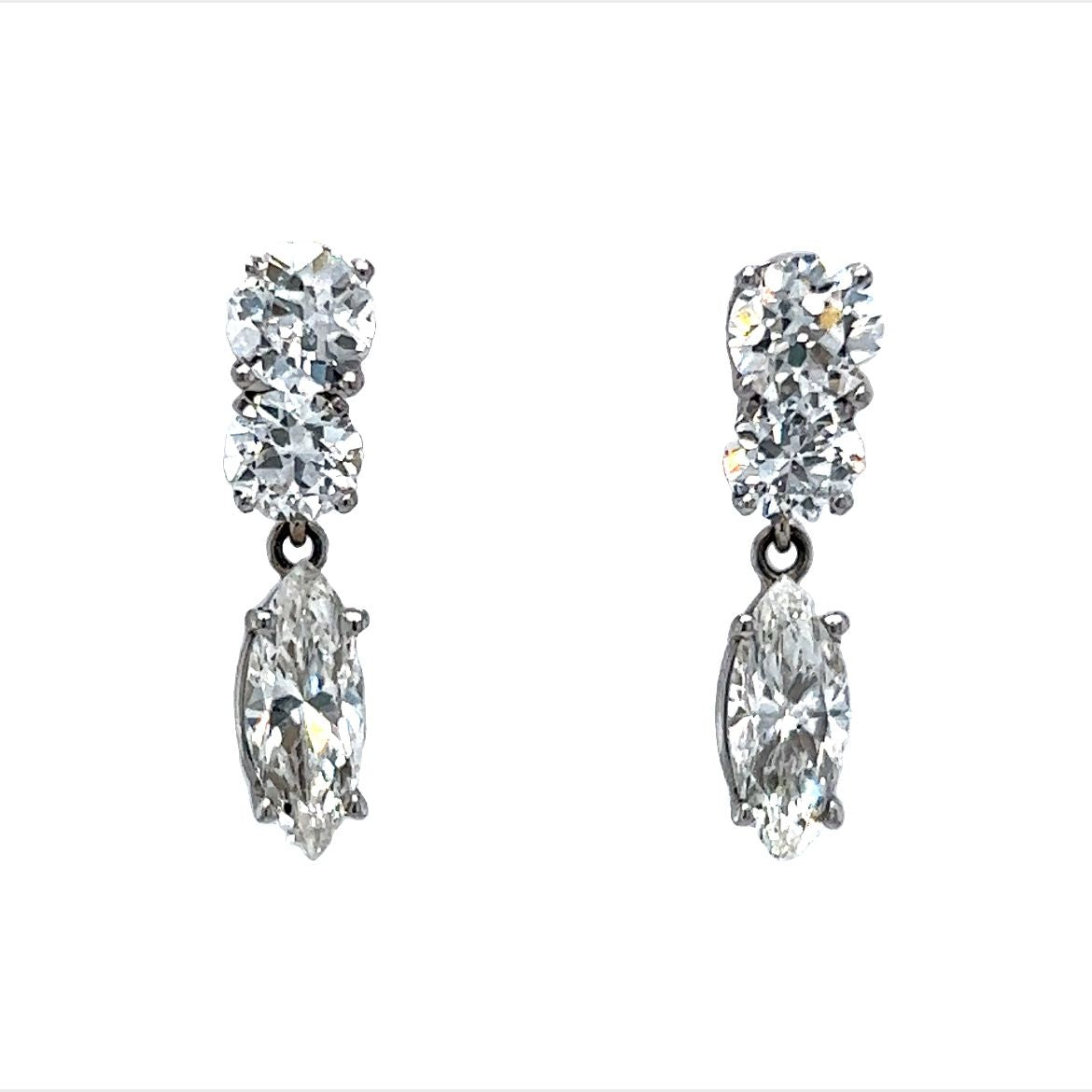 Marquise Cut Diamond Drop Earrings in 14k White Gold