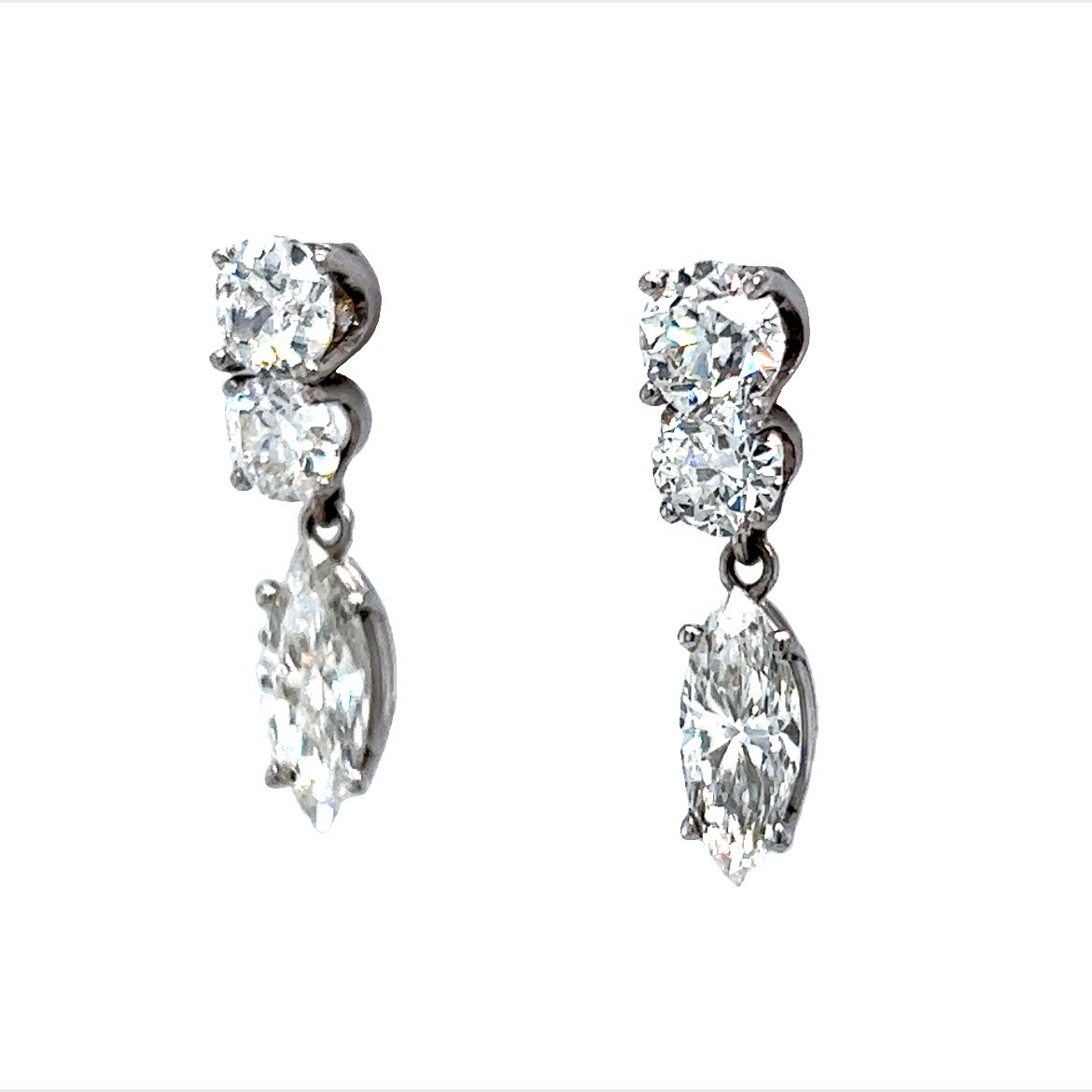 Marquise Cut Diamond Drop Earrings in 14k White Gold