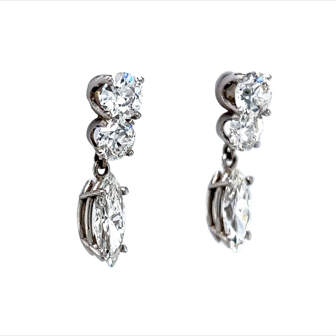 Marquise Cut Diamond Drop Earrings in 14k White Gold