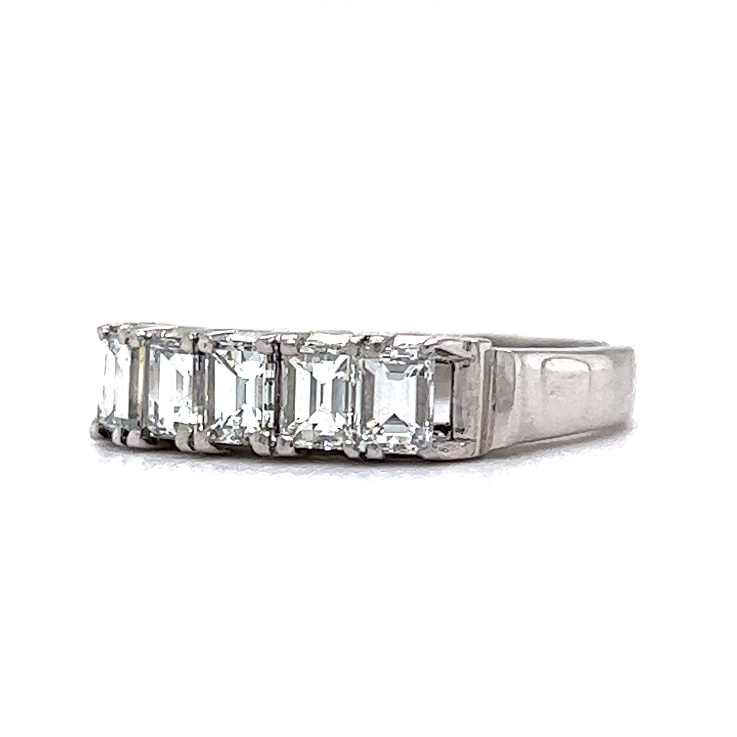 Five Stone Emerald Cut Diamond Wedding Band in Platinum