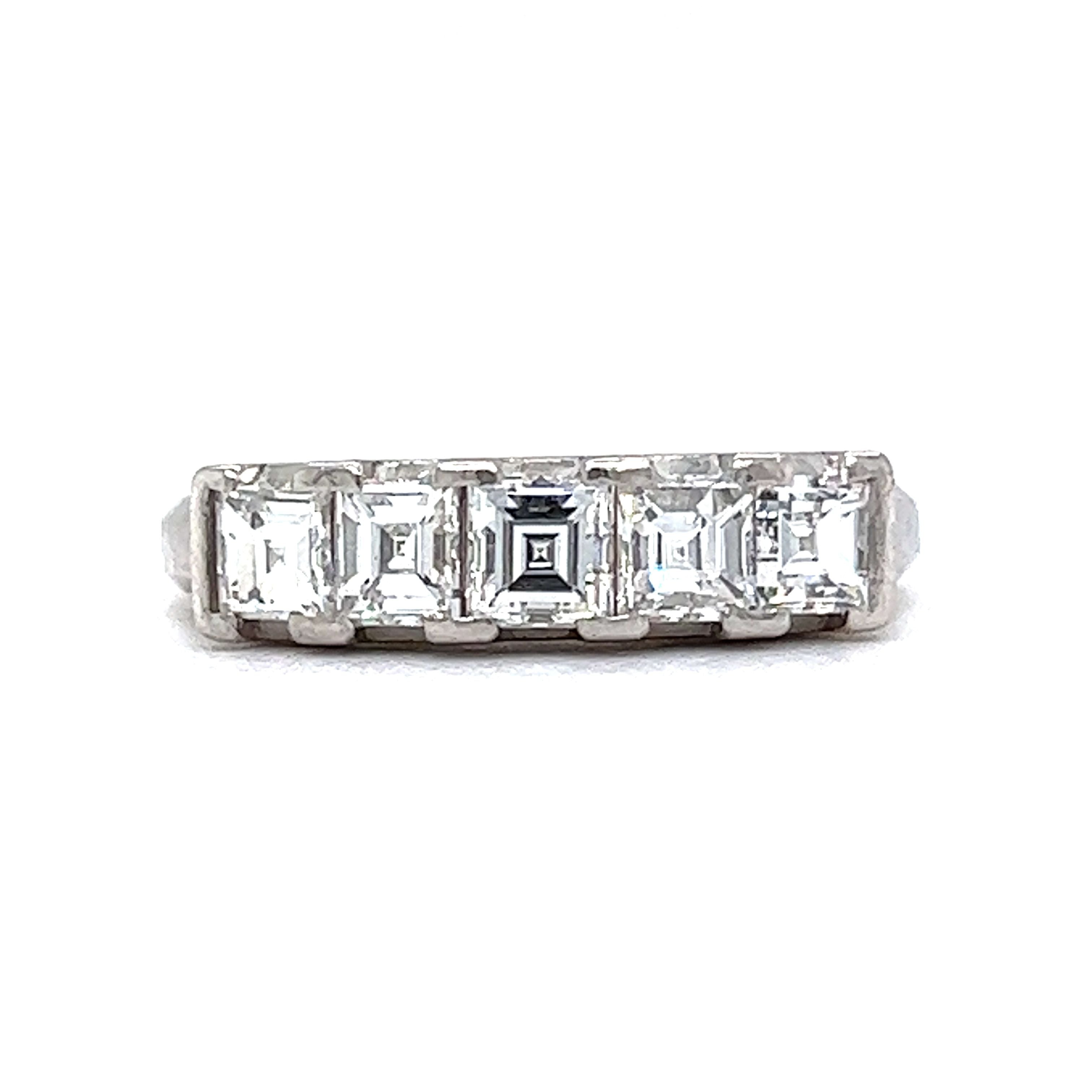 Five Stone Asscher Cut Diamond Wedding Band in Platinum - Filigree