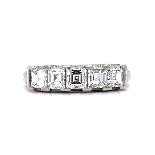 Five Stone Asscher Cut Diamond Wedding Band in Platinum