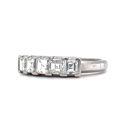 Five Stone Asscher Cut Diamond Wedding Band in Platinum