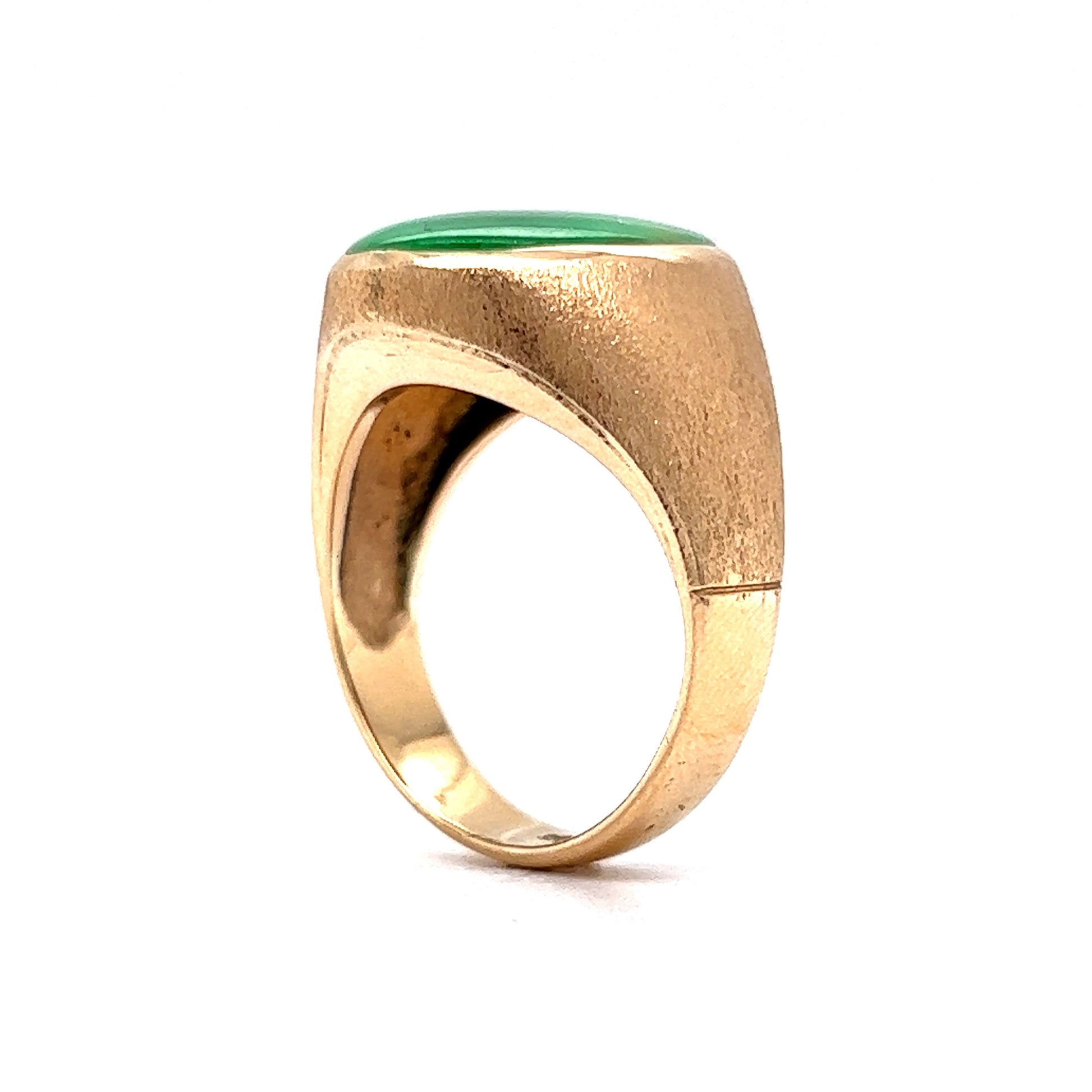 Mid-Century Textured Bezel Set Jade Cocktail Ring in 14k Yellow Gold