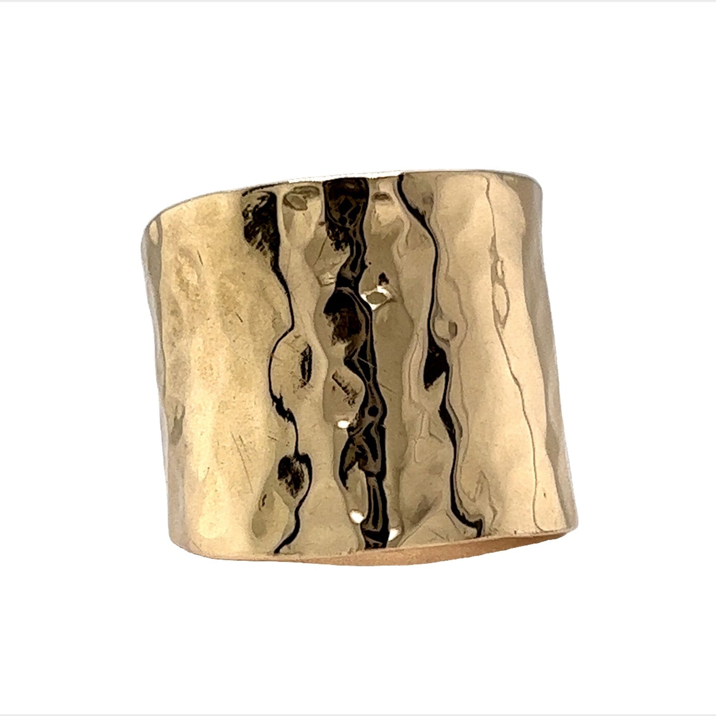 Extra Wide Hammered Ring in 14k Yellow Gold