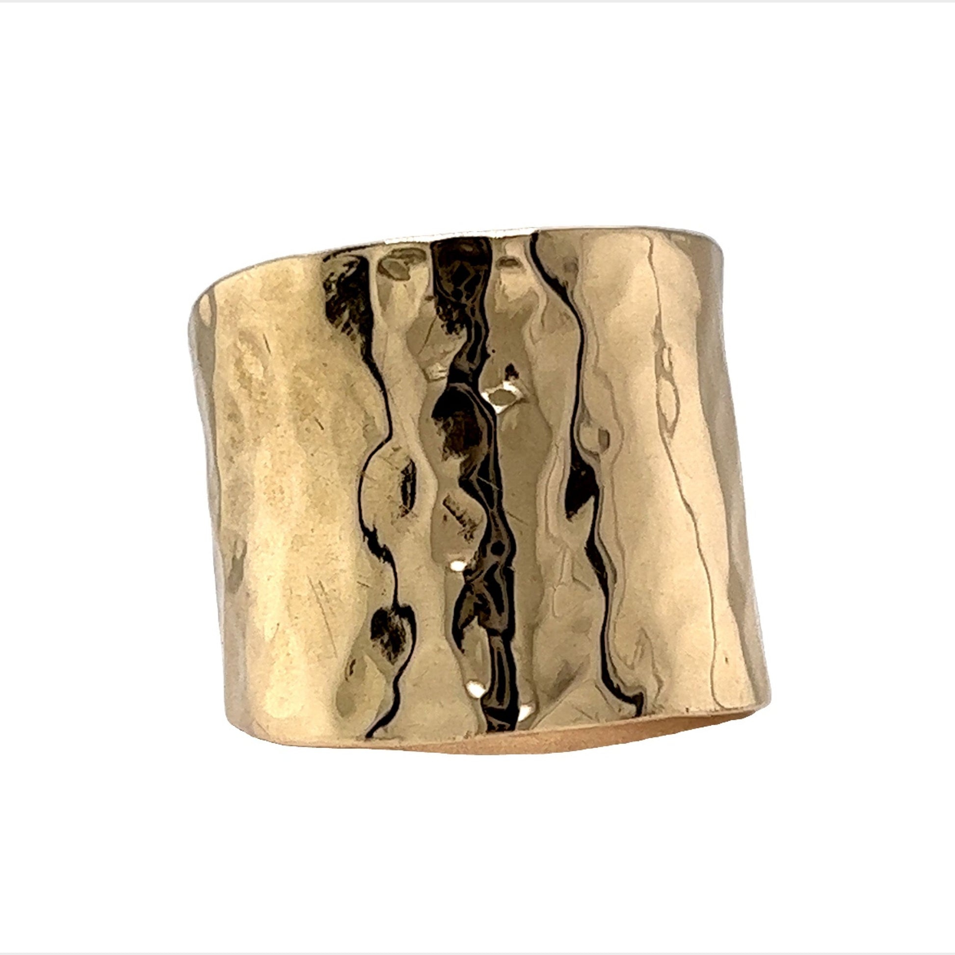 Extra Wide Hammered Ring in 14k Yellow Gold