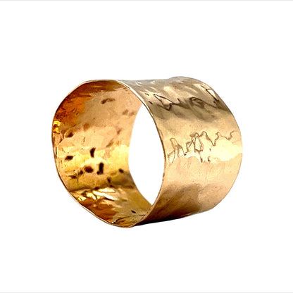 Extra Wide Hammered Ring in 14k Yellow Gold