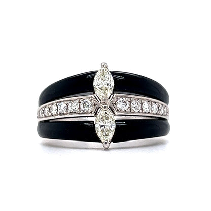 Stacked Black Onyx & Diamond Cocktail Ring in 18k White Gold