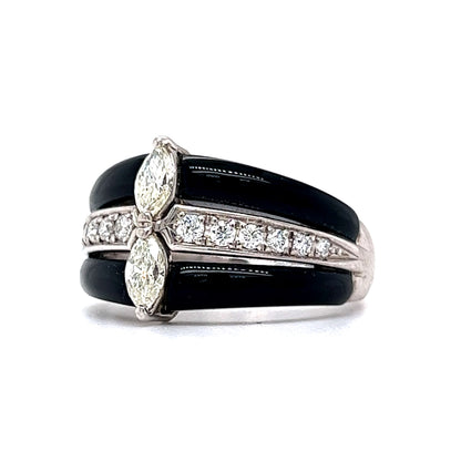 Stacked Black Onyx & Diamond Cocktail Ring in 18k White Gold