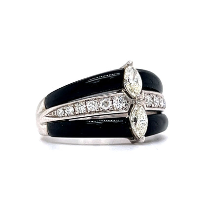 Stacked Black Onyx & Diamond Cocktail Ring in 18k White Gold