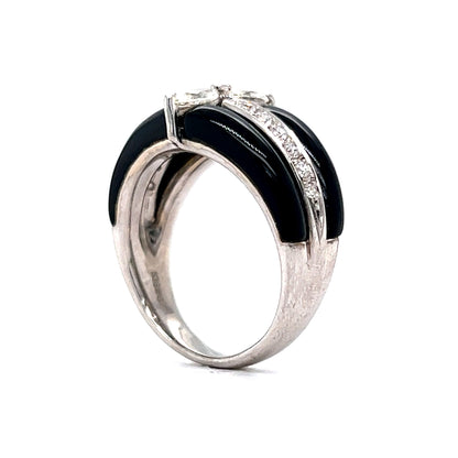 Stacked Black Onyx & Diamond Cocktail Ring in 18k White Gold