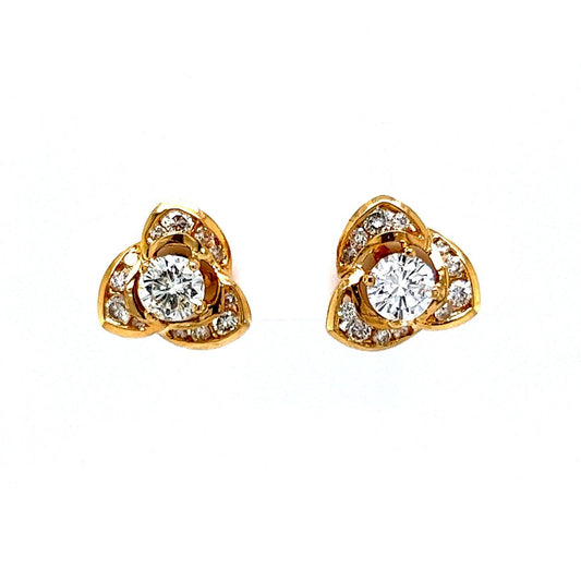 Triangular Channel Set Diamond Stud Earrings in 18k Yellow Gold