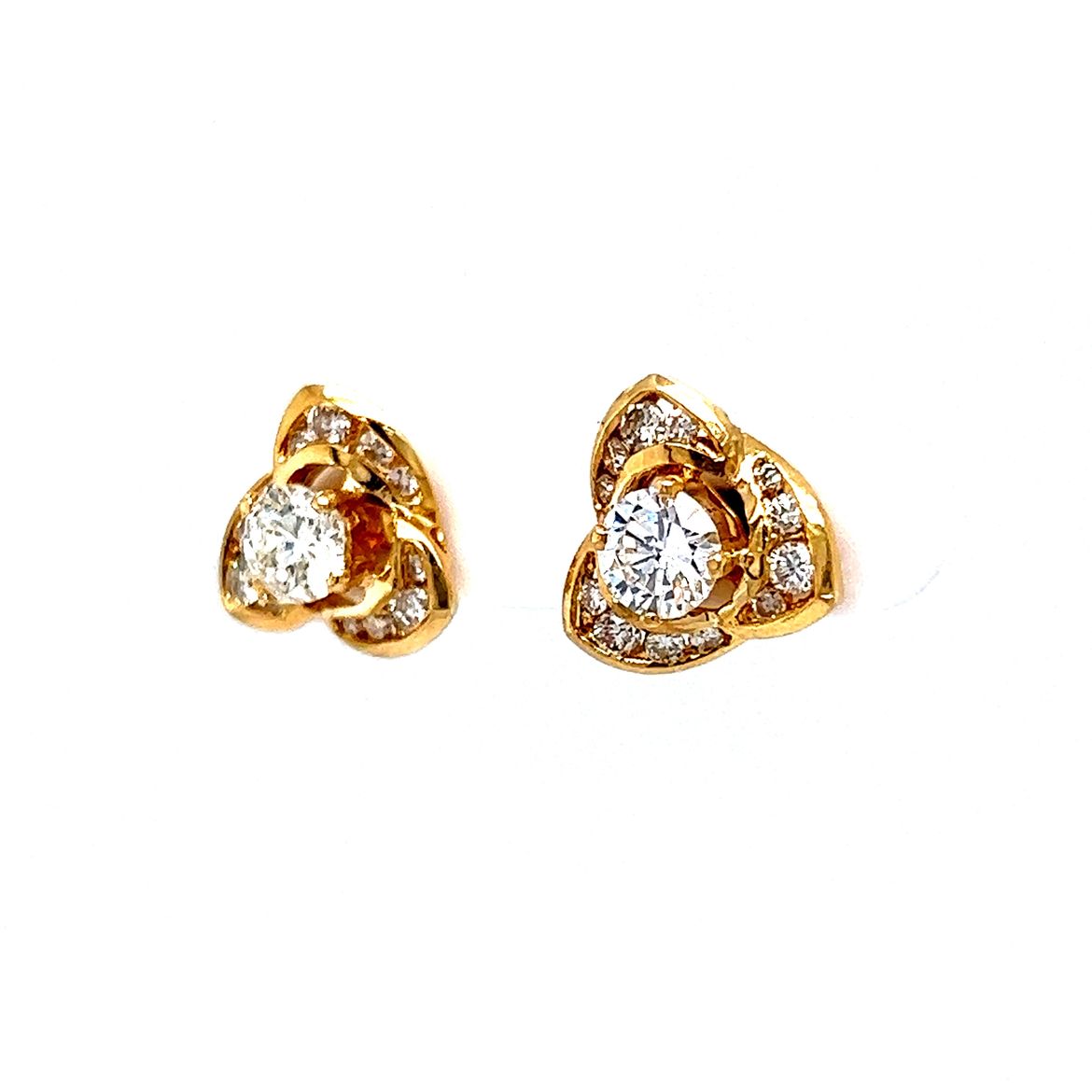 Triangular Channel Set Diamond Stud Earrings in 18k Yellow Gold