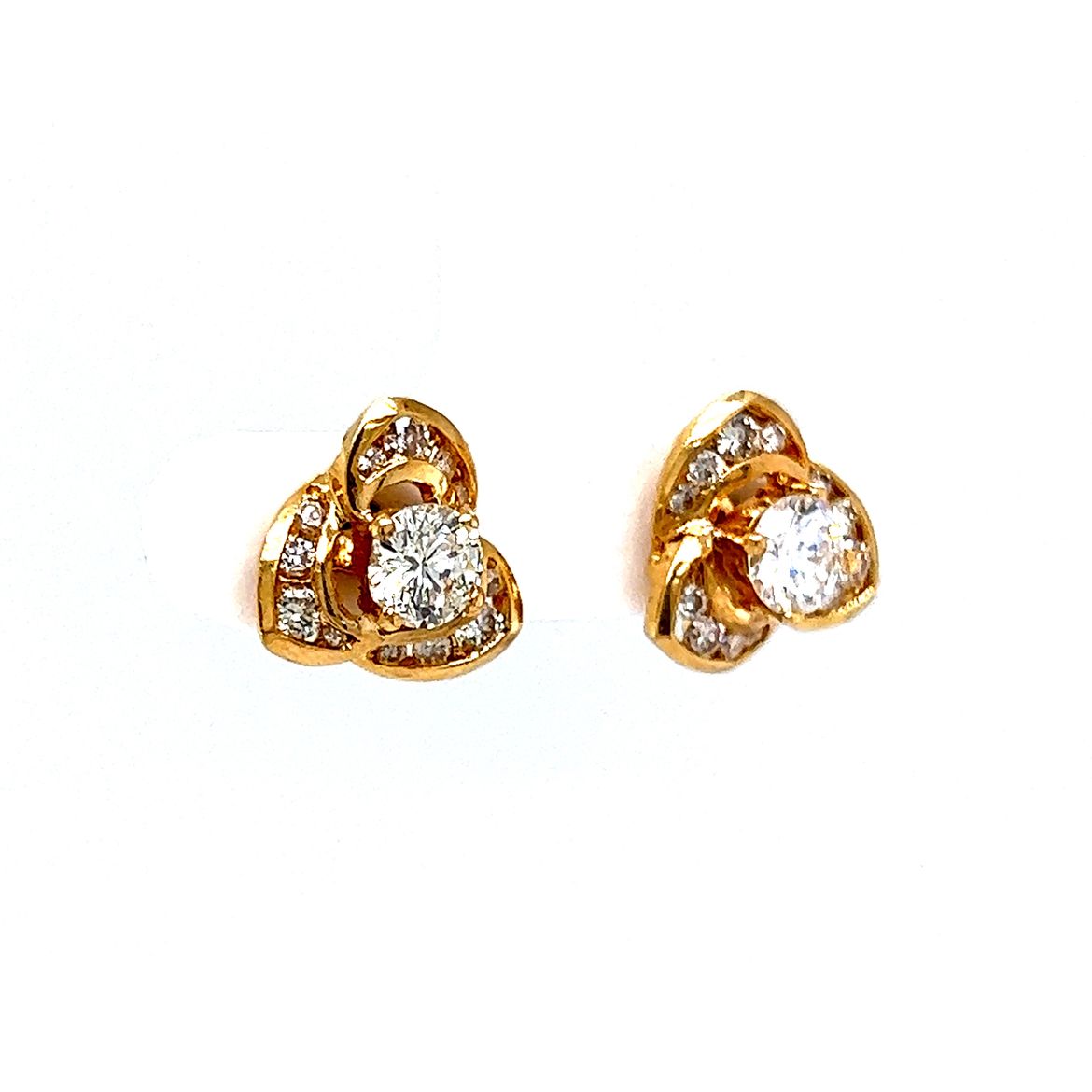 Triangular Channel Set Diamond Stud Earrings in 18k Yellow Gold