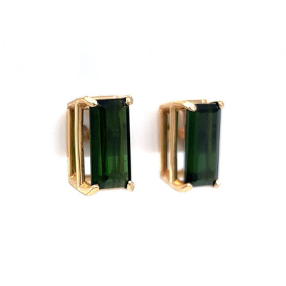 Dark Green Tourmaline Stud Earrings in 14k Yellow Gold